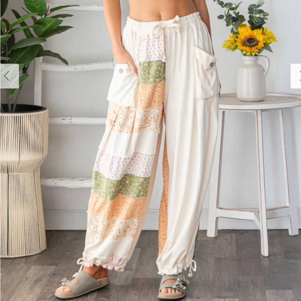 Oli & Hali Women's Multicolor Patchwork Pants Ivory Green Orange Pink NWT.  XL